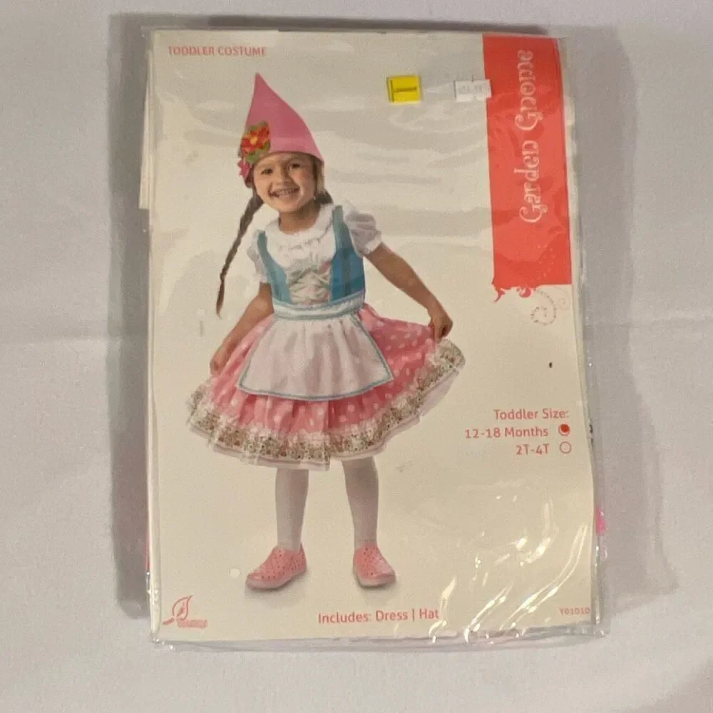 Seasons USA Toddler Girls Garden Gnome Halloween Costume Size 12-18 Months NWT